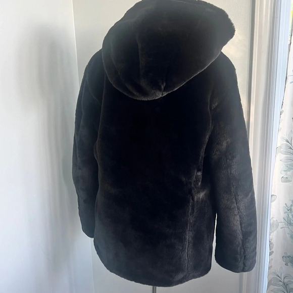 NEW Joseph Ribkoff Sz L Black Reversible Faux Fur Quilted Puffer Coat - Picture 14 of 16